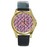 Vintage Floral And Goth Girl Round Gold Metal Watch Front