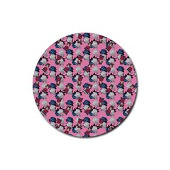 Vintage Floral And Goth Girl Rubber Round Coaster (4 Pack)  by snowwhitegirl