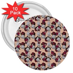 Vintage Floral And Goth Girl Peach Bg 3  Buttons (10 Pack)  by snowwhitegirl