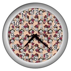 Vintage Floral And Goth Girl Peach Bg Wall Clock (silver) by snowwhitegirl