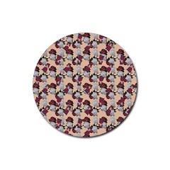 Vintage Floral And Goth Girl Peach Bg Rubber Coaster (round)  by snowwhitegirl