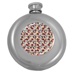 Vintage Floral And Goth Girl Peach Bg Round Hip Flask (5 Oz) by snowwhitegirl