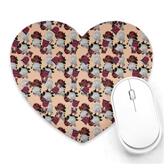 Vintage Floral And Goth Girl Peach Bg Heart Mousepads by snowwhitegirl