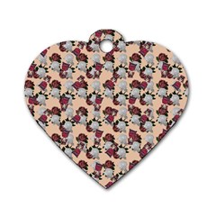 Vintage Floral And Goth Girl Peach Bg Dog Tag Heart (one Side) by snowwhitegirl