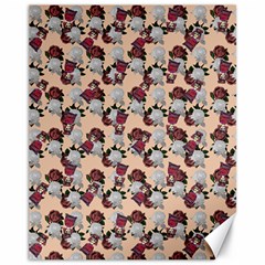 Vintage Floral And Goth Girl Peach Bg Canvas 11  X 14  by snowwhitegirl