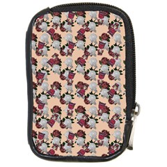 Vintage Floral And Goth Girl Peach Bg Compact Camera Leather Case by snowwhitegirl