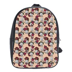 Vintage Floral And Goth Girl Peach Bg School Bag (large) by snowwhitegirl