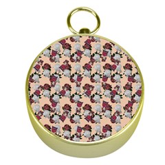 Vintage Floral And Goth Girl Peach Bg Gold Compasses by snowwhitegirl