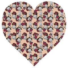 Vintage Floral And Goth Girl Peach Bg Wooden Puzzle Heart by snowwhitegirl