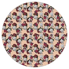 Vintage Floral And Goth Girl Peach Bg Round Trivet by snowwhitegirl