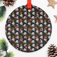 Vintage Floral And Goth Girl Grey Bg Ornament (round) by snowwhitegirl