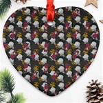 Vintage Floral And Goth Girl Grey Bg Heart Ornament (Two Sides) Front