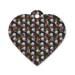 Vintage Floral And Goth Girl Grey Bg Dog Tag Heart (one Side) by snowwhitegirl