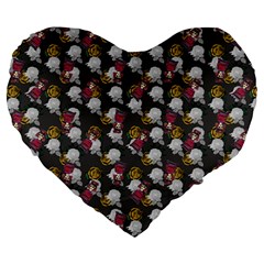 Vintage Floral And Goth Girl Grey Bg Large 19  Premium Heart Shape Cushions by snowwhitegirl