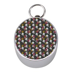 Vintage Floral And Goth Girl Grey Bg Mini Silver Compasses by snowwhitegirl