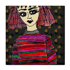 Floral Band Goth Girl Grey Bg Tile Coaster by snowwhitegirl