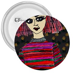 Floral Band Goth Girl Grey Bg 3  Buttons by snowwhitegirl