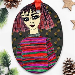 Floral Band Goth Girl Grey Bg Ornament (oval)