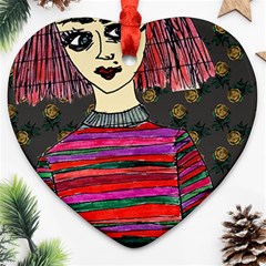 Floral Band Goth Girl Grey Bg Ornament (heart) by snowwhitegirl