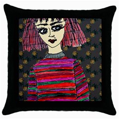 Floral Band Goth Girl Grey Bg Throw Pillow Case (black) by snowwhitegirl