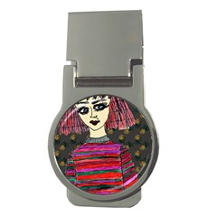 Floral Band Goth Girl Grey Bg Money Clips (round)  by snowwhitegirl