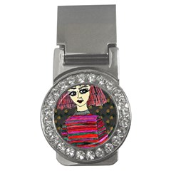 Floral Band Goth Girl Grey Bg Money Clips (cz)  by snowwhitegirl