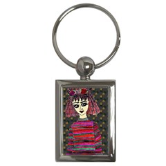 Floral Band Goth Girl Grey Bg Key Chain (rectangle) by snowwhitegirl