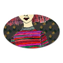 Floral Band Goth Girl Grey Bg Oval Magnet by snowwhitegirl