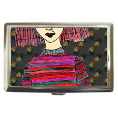 Floral Band Goth Girl Grey Bg Cigarette Money Case by snowwhitegirl