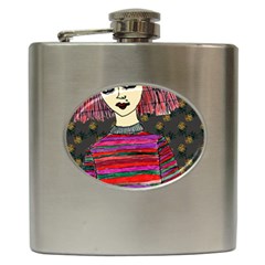 Floral Band Goth Girl Grey Bg Hip Flask (6 Oz) by snowwhitegirl