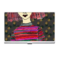 Floral Band Goth Girl Grey Bg Business Card Holder by snowwhitegirl