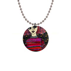 Floral Band Goth Girl Grey Bg 1  Button Necklace by snowwhitegirl