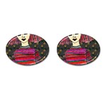 Floral Band Goth Girl Grey Bg Cufflinks (Oval) Front(Pair)