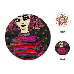 Floral Band Goth Girl Grey Bg Playing Cards Single Design (round)