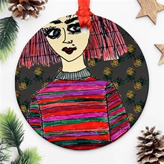 Floral Band Goth Girl Grey Bg Round Ornament (two Sides) by snowwhitegirl