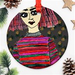 Floral Band Goth Girl Grey Bg Round Ornament (Two Sides) Front