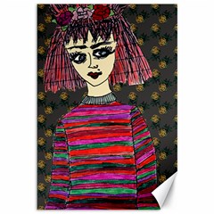 Floral Band Goth Girl Grey Bg Canvas 12  X 18  by snowwhitegirl