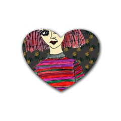 Floral Band Goth Girl Grey Bg Heart Coaster (4 Pack)  by snowwhitegirl