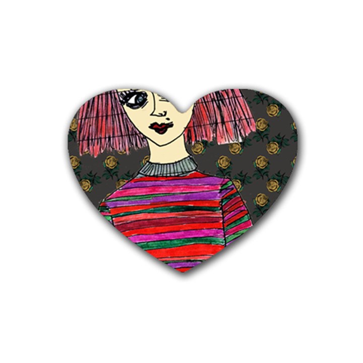 Floral Band Goth Girl Grey Bg Heart Coaster (4 pack) 