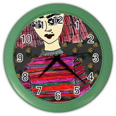 Floral Band Goth Girl Grey Bg Color Wall Clock by snowwhitegirl