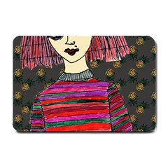 Floral Band Goth Girl Grey Bg Small Doormat  by snowwhitegirl