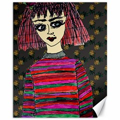 Floral Band Goth Girl Grey Bg Canvas 11  X 14  by snowwhitegirl