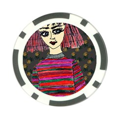 Floral Band Goth Girl Grey Bg Poker Chip Card Guard by snowwhitegirl