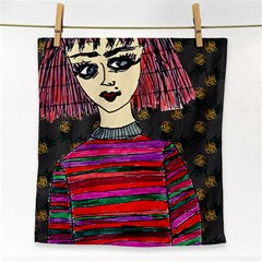 Floral Band Goth Girl Grey Bg Face Towel by snowwhitegirl