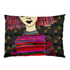 Floral Band Goth Girl Grey Bg Pillow Case by snowwhitegirl