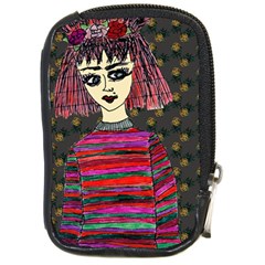 Floral Band Goth Girl Grey Bg Compact Camera Leather Case by snowwhitegirl