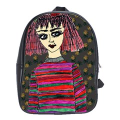 Floral Band Goth Girl Grey Bg School Bag (large) by snowwhitegirl