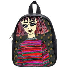 Floral Band Goth Girl Grey Bg School Bag (small) by snowwhitegirl