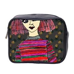 Floral Band Goth Girl Grey Bg Mini Toiletries Bag (two Sides) by snowwhitegirl