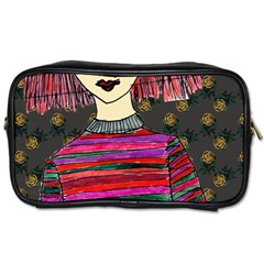 Floral Band Goth Girl Grey Bg Toiletries Bag (two Sides) by snowwhitegirl